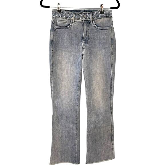 NYDJ Slim Bootcut Light Wash Embroidered Waistband Raw Hem Denim Jeans 0 - Picture 1 of 6